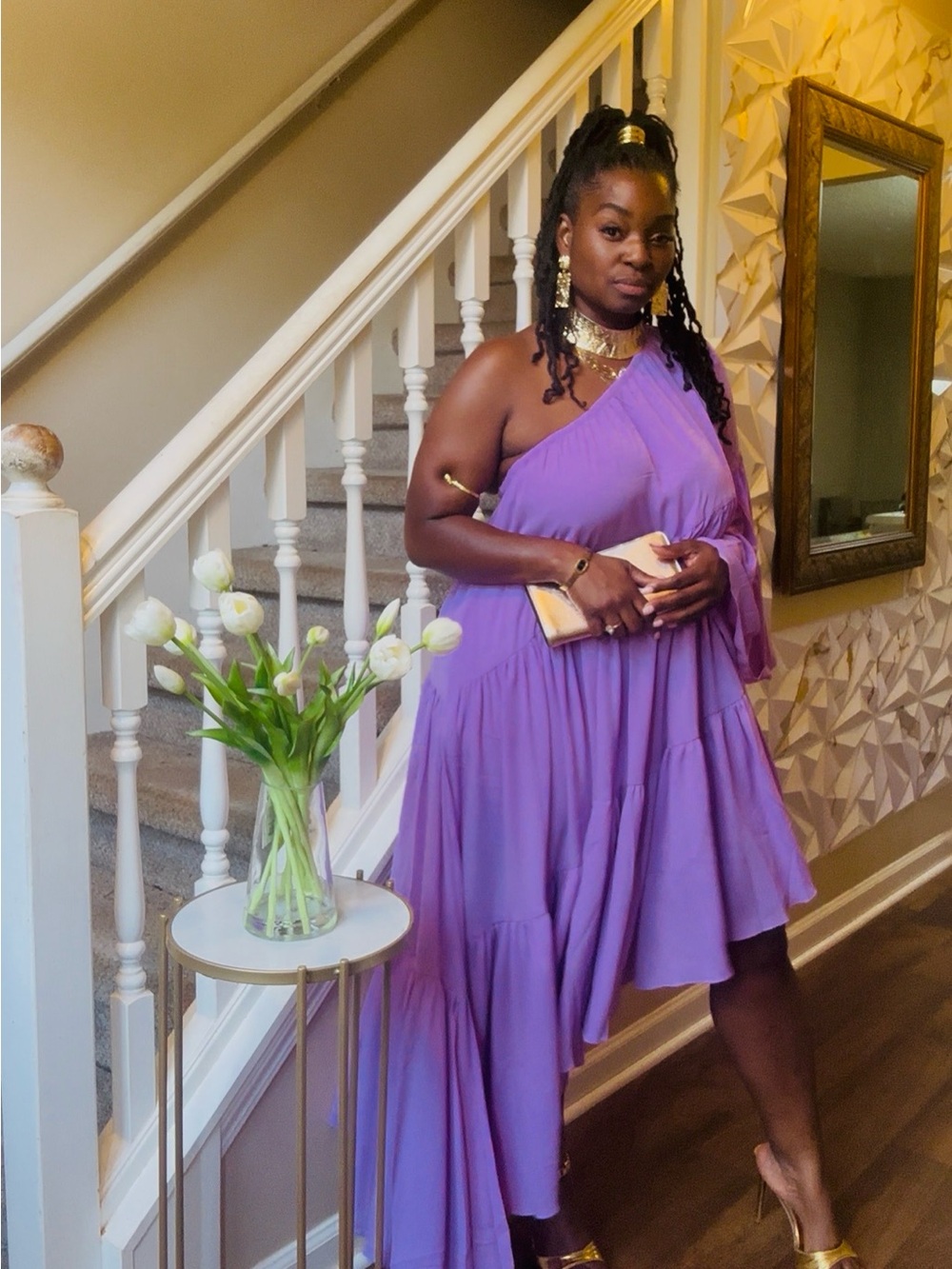 Elegant One-Shoulder Purple Dress - Women